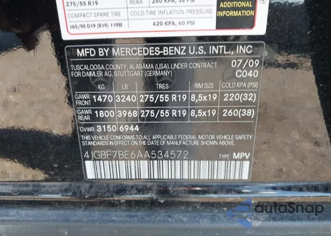 2010 Mercedes-Benz Gl 450 4Matic z USA, uszkodzony, nr VIN 4JGBF7BE6AA534572